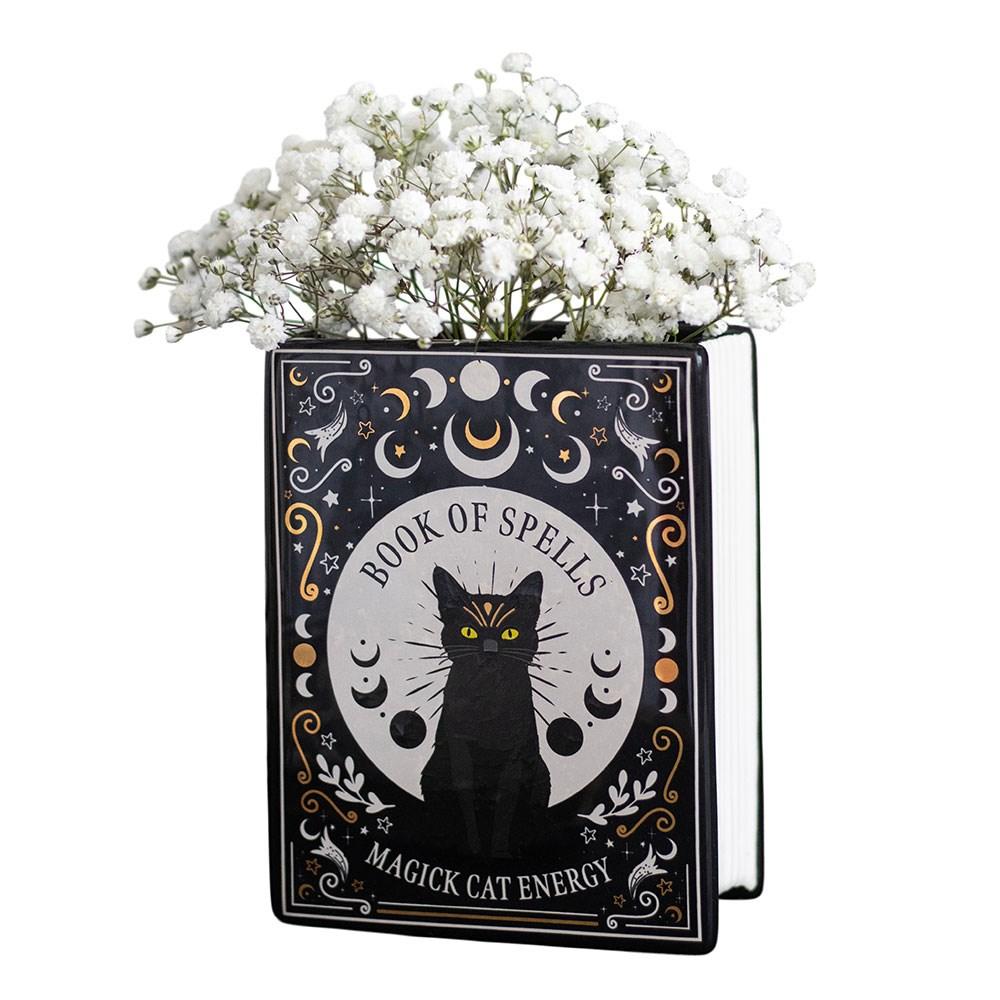 Something Different - Black Cat Magick Book Shaped Flower Vase - Black
